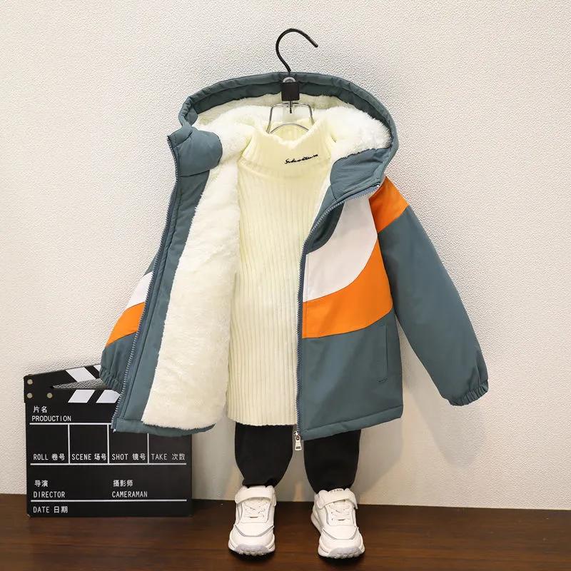 

Boys Coat Jacket Overcoat Cotton Zipper Warm Plus Velvet Thicken Winter Christmas Children s Clothing 160