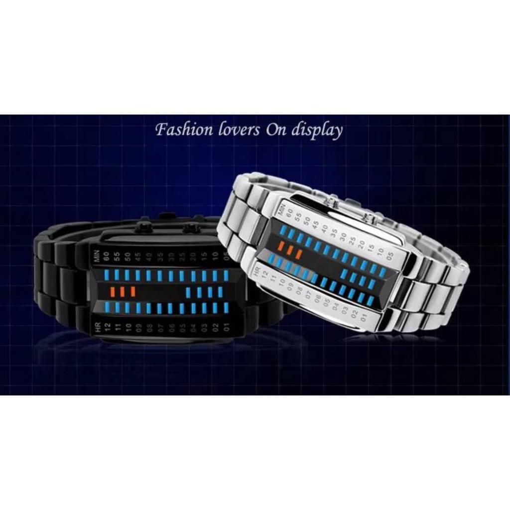 LED Mode Armbandsur Unisex Män Kvinnor Gåva Digital Lava Display Rostfritt Stål Armband Armé Sport Vintage Retro Casual