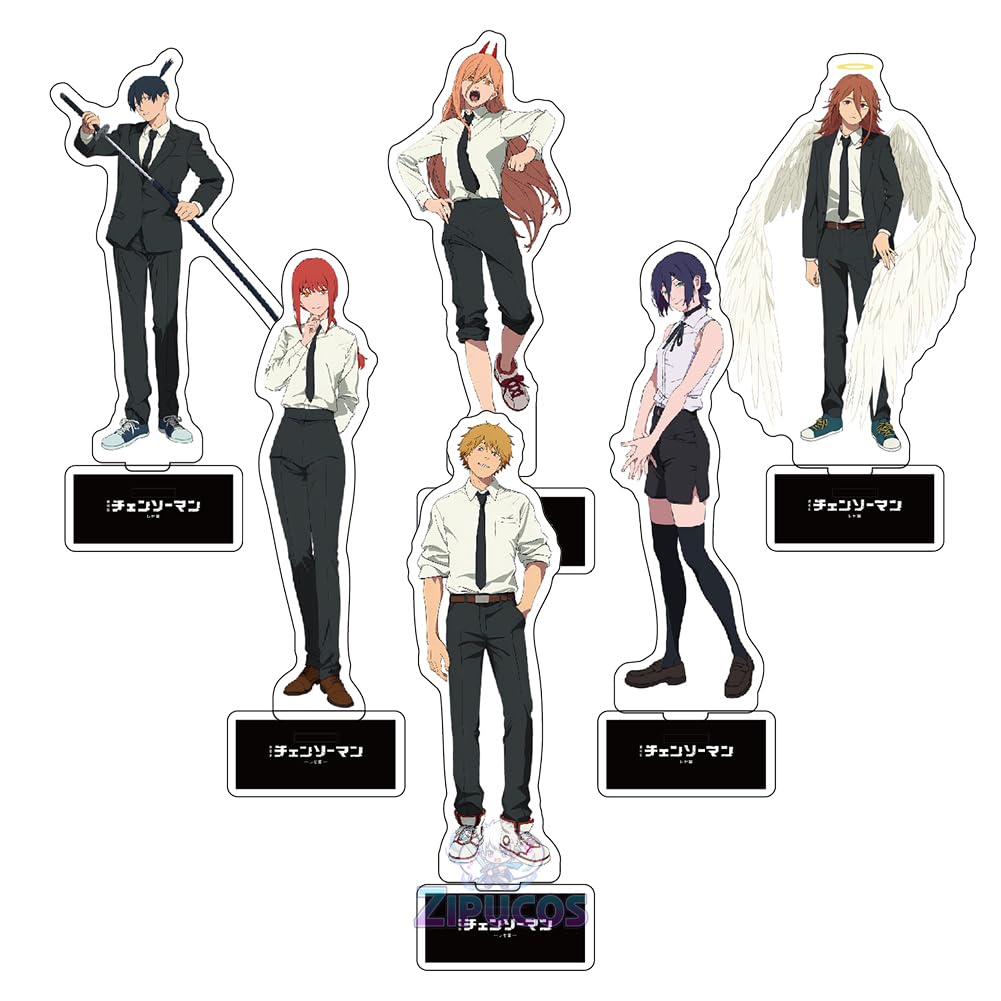 Chainsaw Man Acrylic Stand Set of 6, Denji, Makima, Aki Hayakawa, Power, Reze, Beam, with Base, Collectible Display Figures