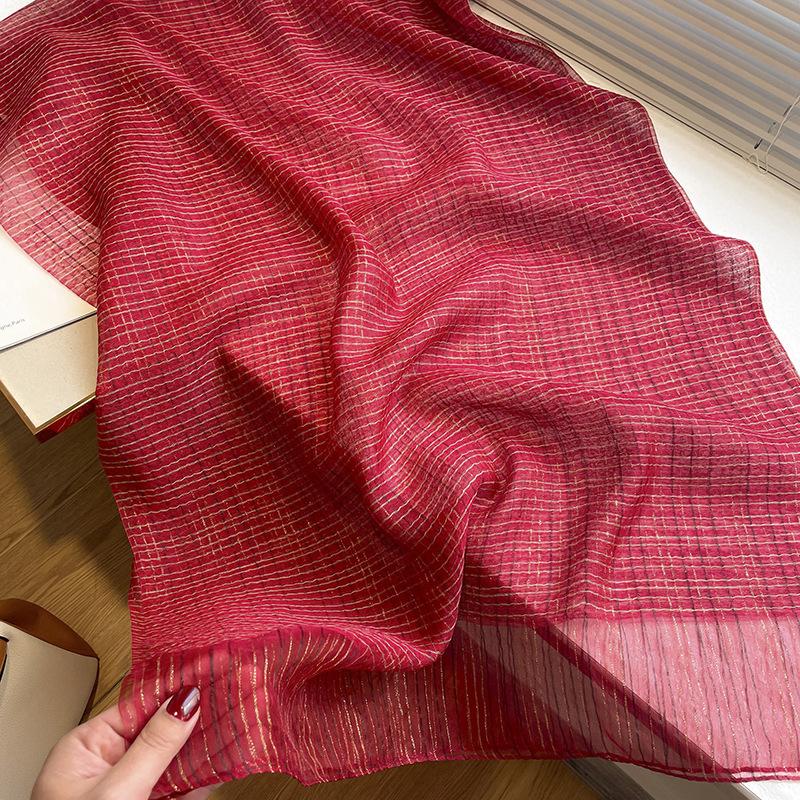 Plaid bright silk scarf spring and autumn mulberry silk shawl silk wool scarf long yarn 200*70cm