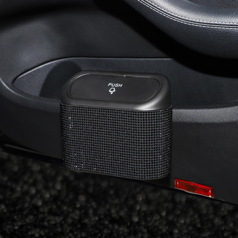 Diamond Crystal Car Trash Bin Hanging Vehicle Garbage Dust Case Storage Box Pressing Type Trash Can Auto Bling Accessories