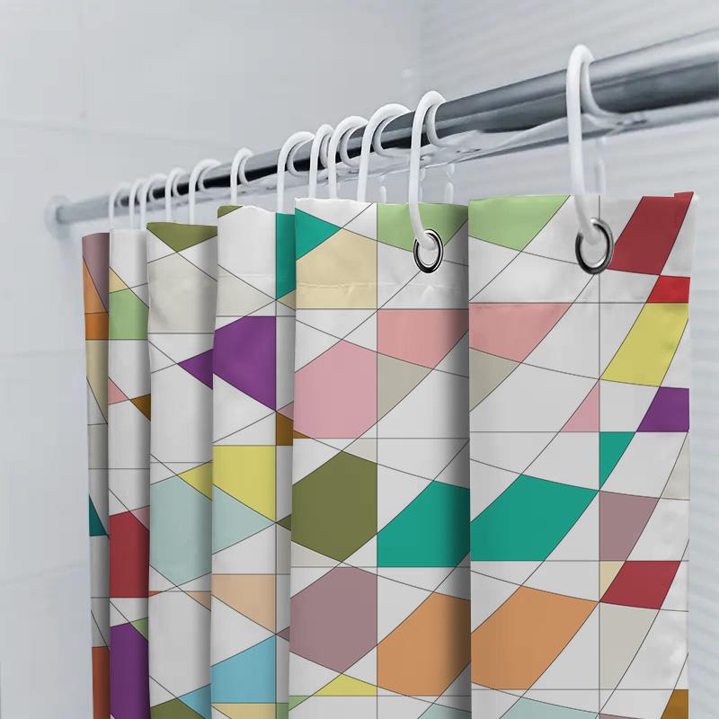 Colorful Geometric Shower Curtain Bathroom Decor Ideas 3D Printed Water-Resistant Fabric Easy Install Hook Rings Set For Bathtub