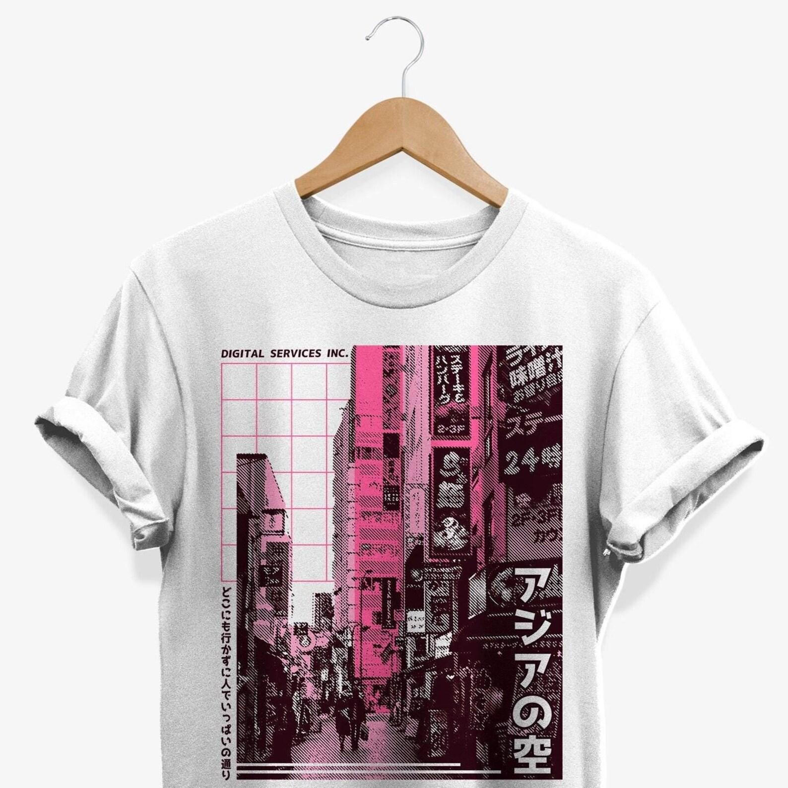 Retro Japanese Street T-shirt: Urban Streetwear Graphic Tee 4XL