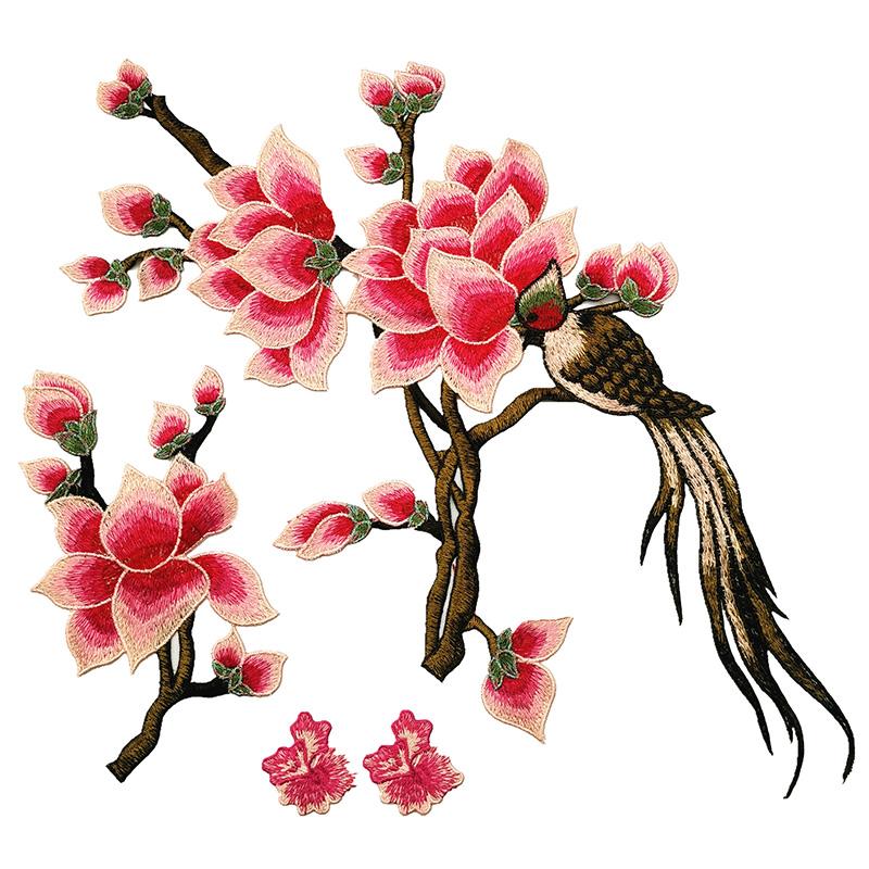 1 Set Applique Repair DIY Patches For Jeans Hat Embroidered Magnolia Bag Clothes Fabric Stickers Embroidery Flower