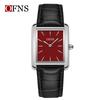 OFNS Women's Waterproof Stainless Steel and Leather Strap Square Fashion Quartz Watch