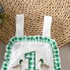 Baby Girl Cute Duck Patch Embroidered Plaid Romper - 1st Birthday Crawling Suit