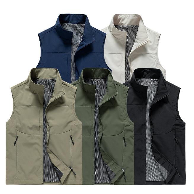 Gilet da Lavoro Autunnale da Esterno da Uomo Semplice Business Asciugatura Rapida Multitasche Gilet Cappotto