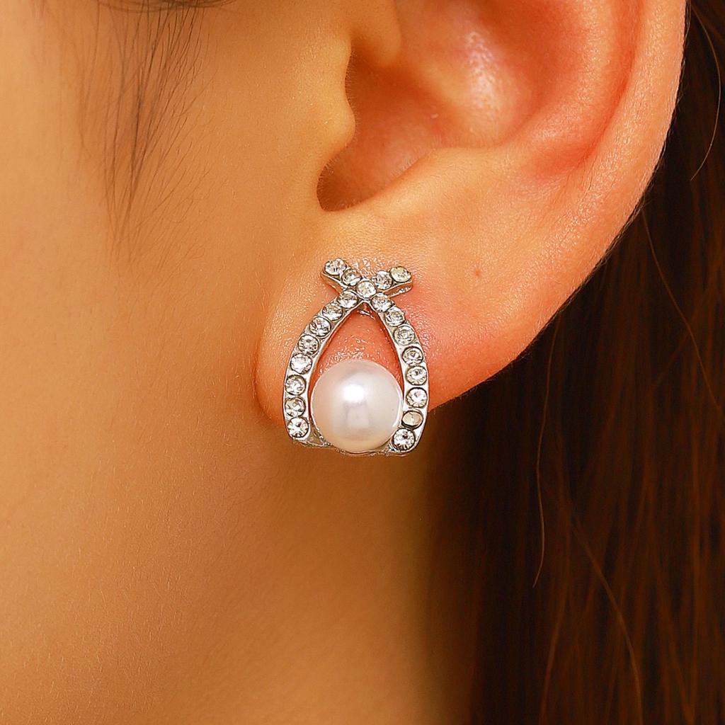 Pearl Teardrop Stud Earrings Sparkling Pave Setting Jewelry