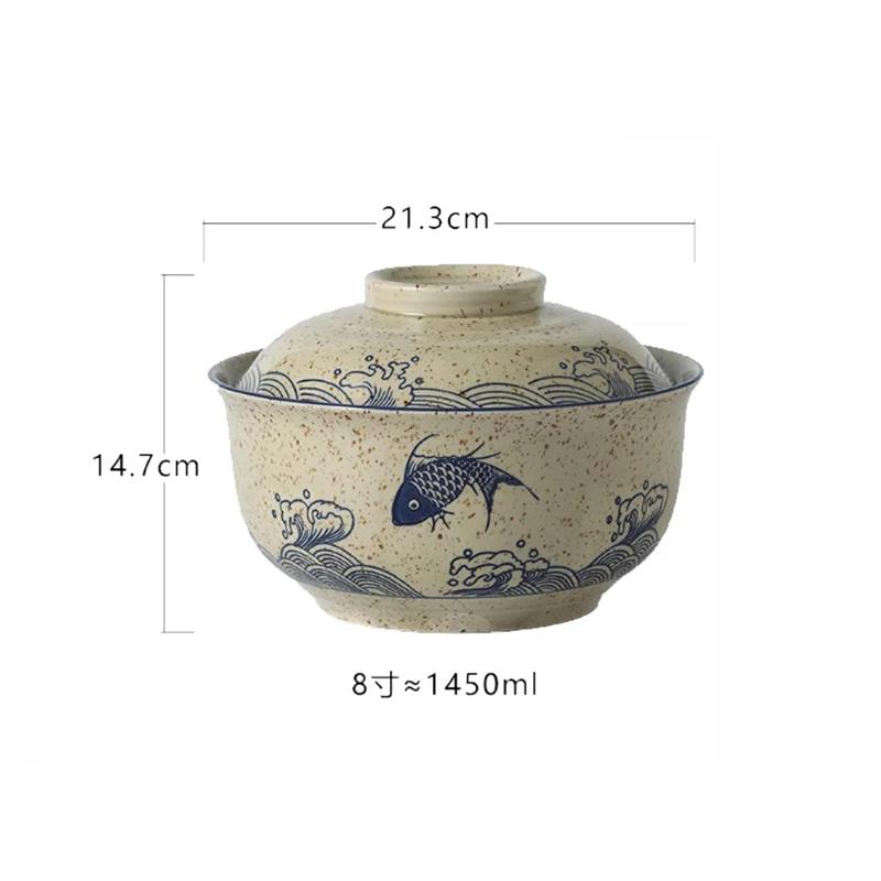 Japanese Ceramic with Lid Soup Ramen Bowl Dessert Snack Large Capacity Service Bowls Restaurant Tableware