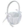 White Flower Girl Basket Bowknot Satin Cloth Baskets with Bowknots and Pearls Decor for Wedding Ceremony Party