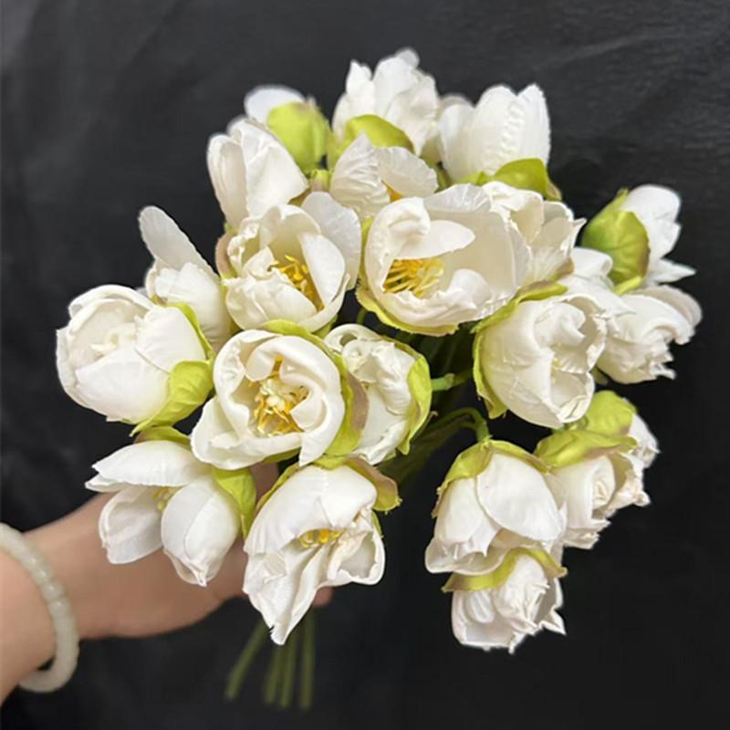 2pcs French Lily Valley Flower Artificial 24 Heads Burnt Effect Tulip Bouquet