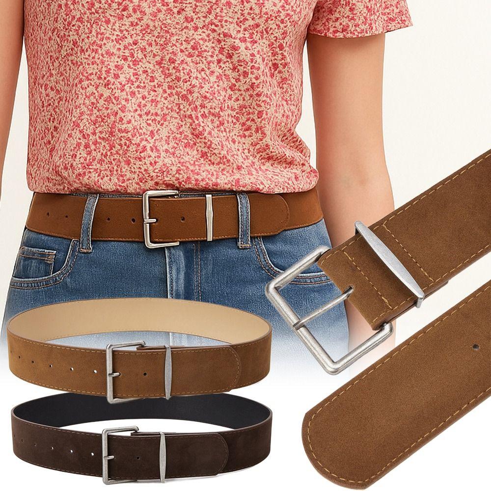 Fashion Pin Buckle Suede Leather Belt Y2k Luxury Design Wide Waist Belt Retro Spicy Girl Waistband For Women