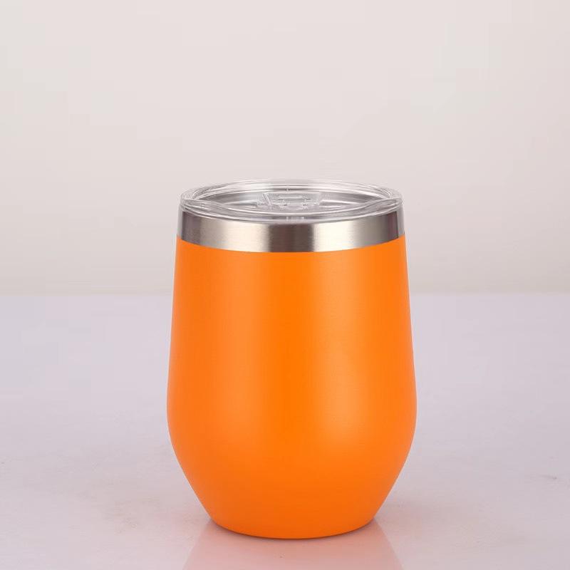 12oz 304 Stainless Steel Wine Tumbler, Double Wall Vacuum Insulated Cup with Sliding Clear Lid