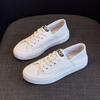 New Flat Shallow Mouth Genuine Leather Small White Women's Shoes Autumn Model Versatile One-Pedal Skateboard Shoes Lace-Up White Shoes