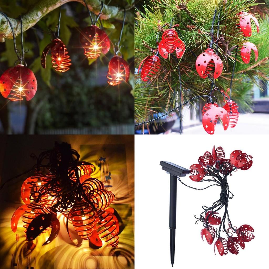 Ladybug Solar String Lights Outdoor Garden Decor With Led Bulbs For Patio And Yard