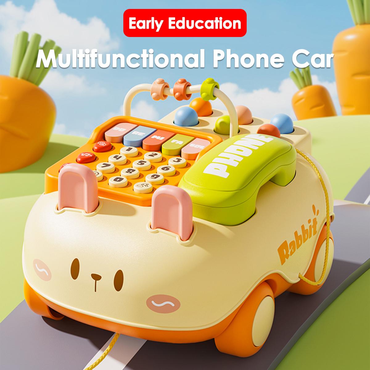 

1 шт. Детская развивающая игрушка-телефон, машинка, световые, звуковые музыкальные игрушки, игрушки-симуляторы телефона Rabbit telephone car
