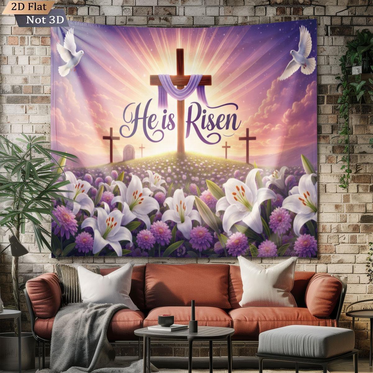 

1pc Easter Cross Flower Print Tapestry Living Room Wall Art Decoration Background Cloth Machine Washable Space Pendant 70x100cm