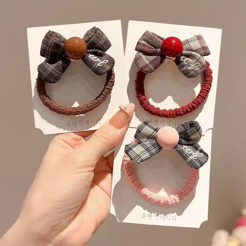 Korean Style Plaid Bow Hair Scrunchies For Kids Girls Elastic Hair Bands Ponytail Holder Sweet Hair Ties Children Hair Accessories