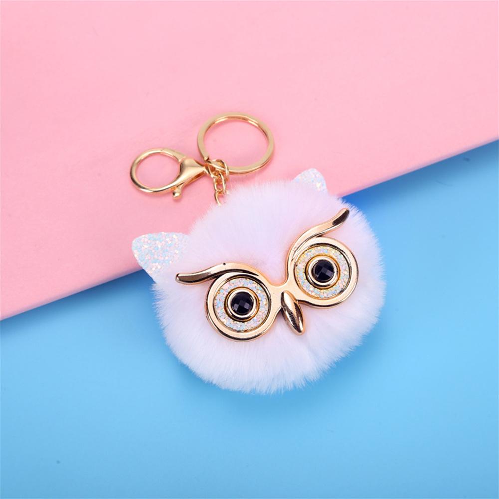Cute Fluffy Pompom Owl Keychain Big Eyes Sequins Keyring Charms Bag Pendant Car Trinket Best Gift Key Ring Accessories