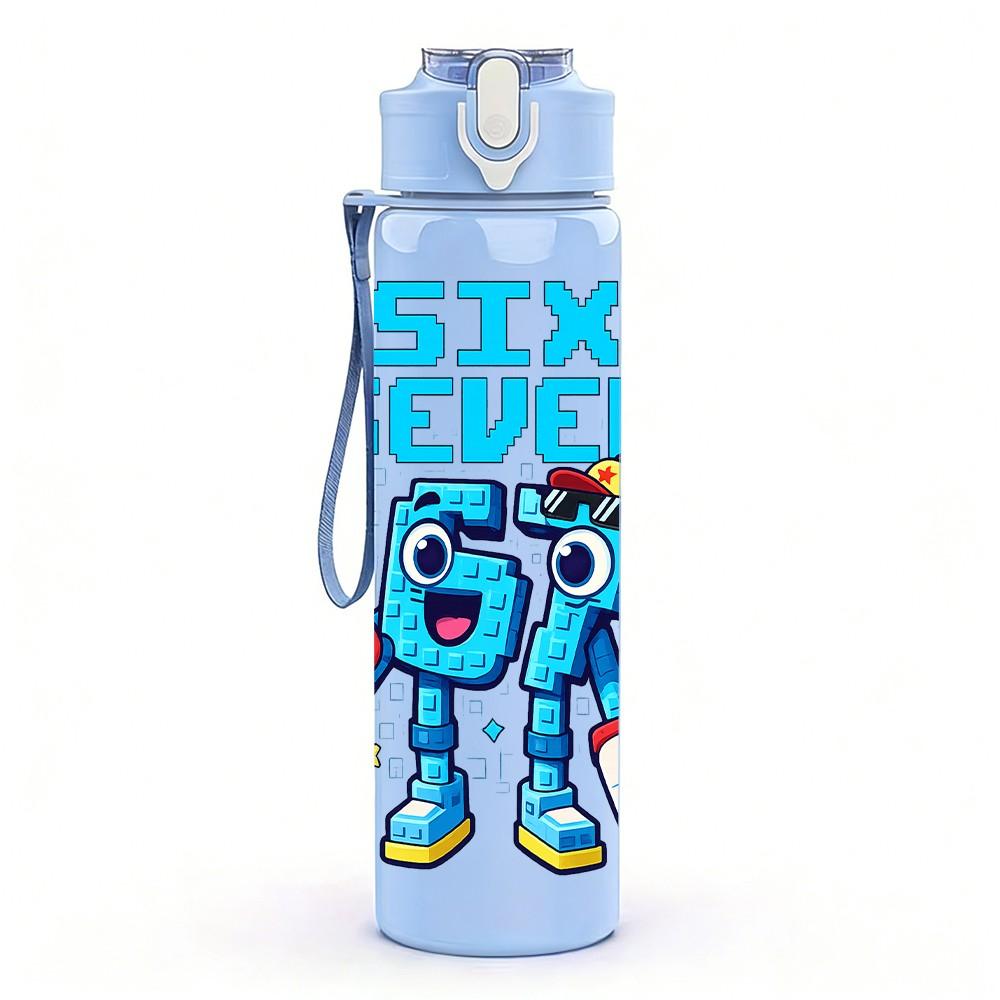 1PC Cartoon Six Seven Character Art 750ml Color Plastic Sports Water Bottle Leakproof Flip Straw Lid Suitable for Sports Office Home Use