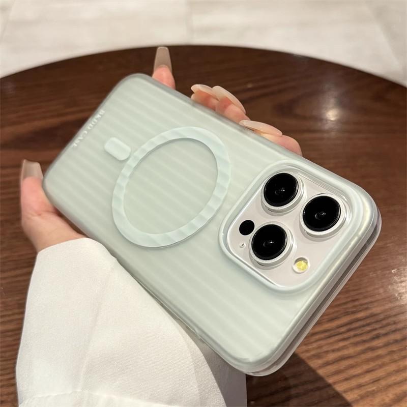 Applicable To IPhone 16 Corrugated Magnetic Suction Mobile Phone Case Matte Apple 15 ProMax Suitcase Full Cover 14 Protective Case