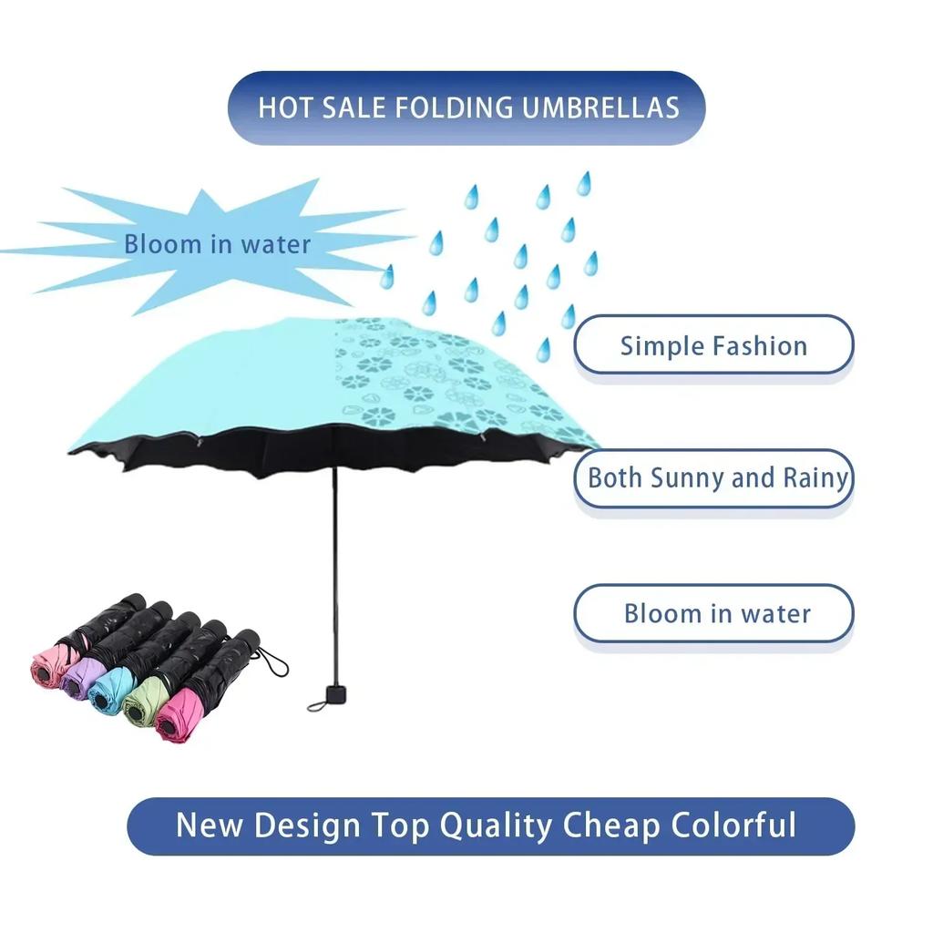 1/2PCS Portable Water Flowering Umbrella Manual Open UV Protection Sun Rain Dual Use Parasol Black Coating Creative Design