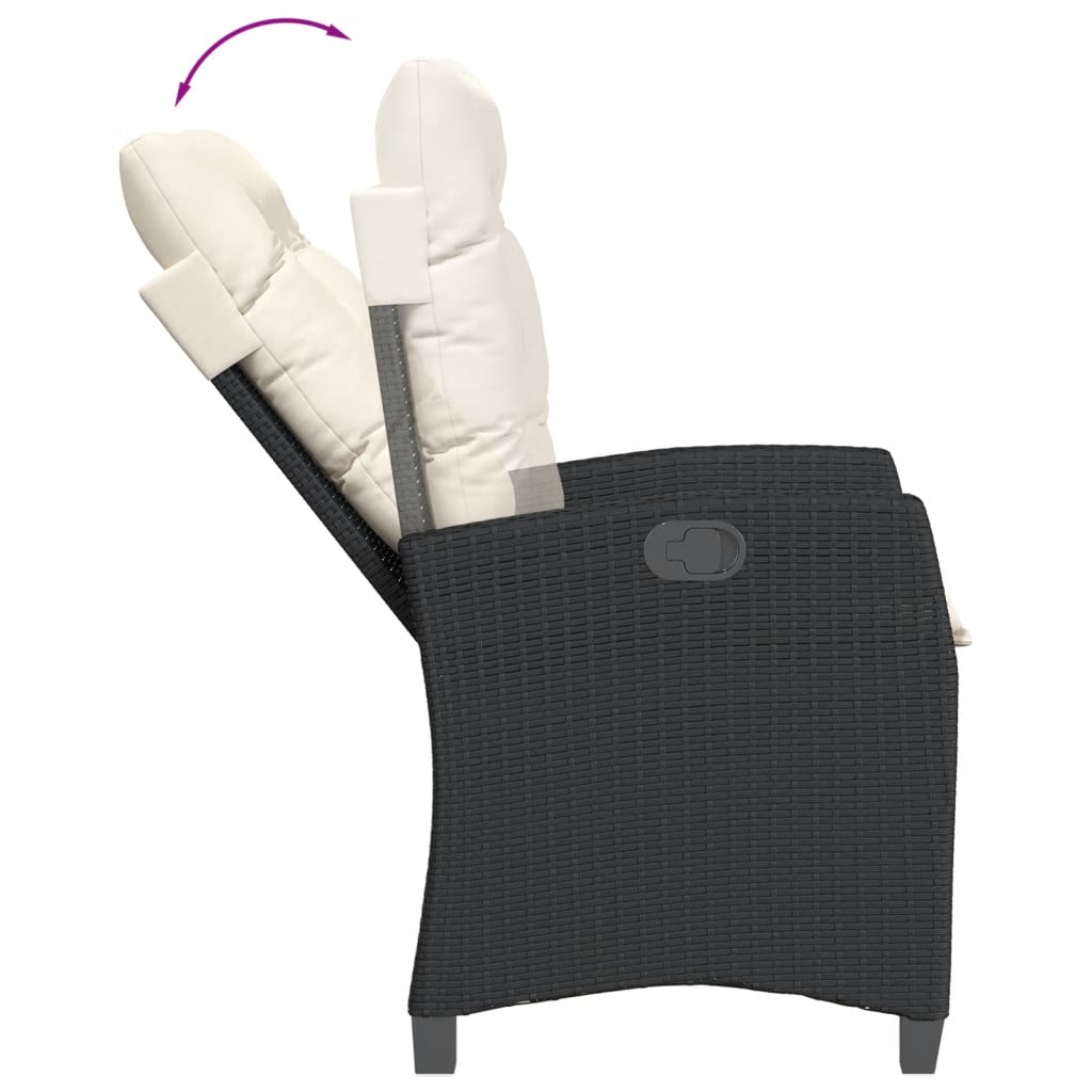 Vidaxl 3-Cz. Garden Furniture Set With Cushions, Black, PE Rattan