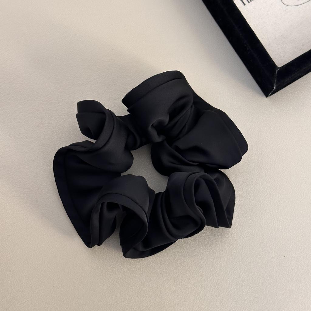 A Simple and Elegant French Retro High-end Black Ear-trimmed Flower Bud Satin Large Intestine Hair Tie