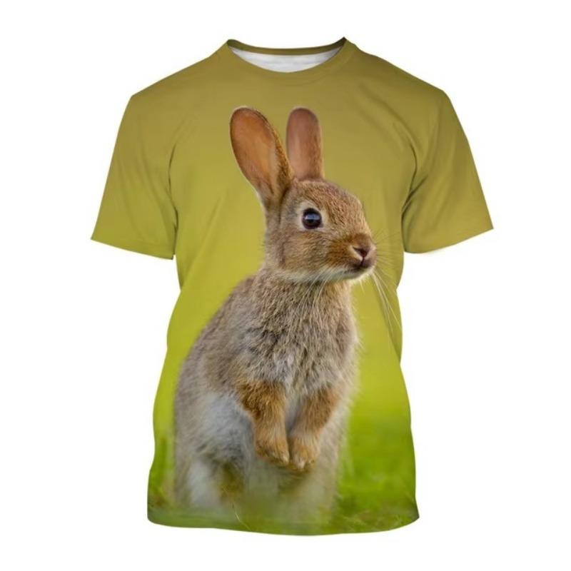 Cute Rabbit 3D Print T-shirt Men's O-Neck T Shirts Casual Short Sleeve Oversized Harajuku Streetwear Tees Tops Kids Clothing