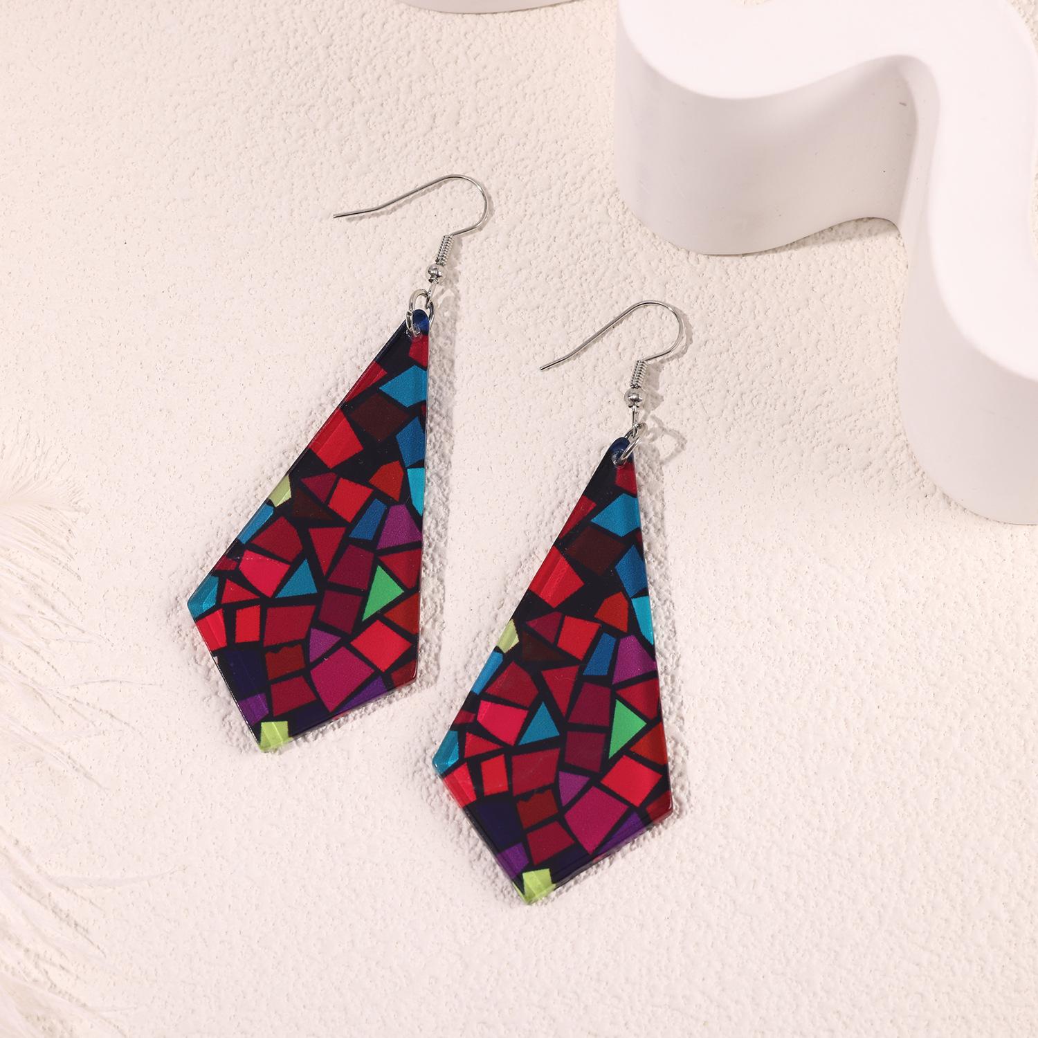 Accessories Texture Color Geometric Acrylic Earrings Accessories Color Matching Pendant Color Contrast Pendant Earrings
