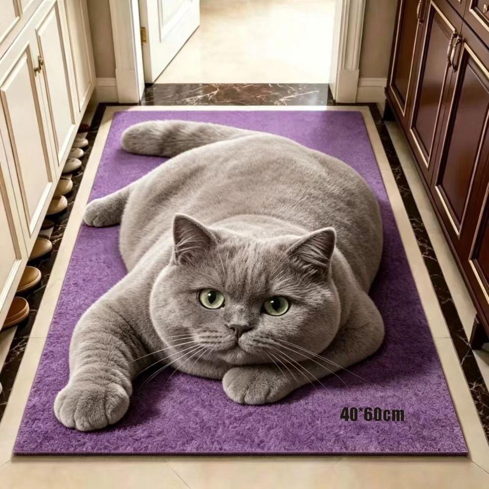 Pet Themed Animal Shaped Carpet 3D Printed Diatom Mud Mat Cat-Shaped Area Rug Home Floor Decor