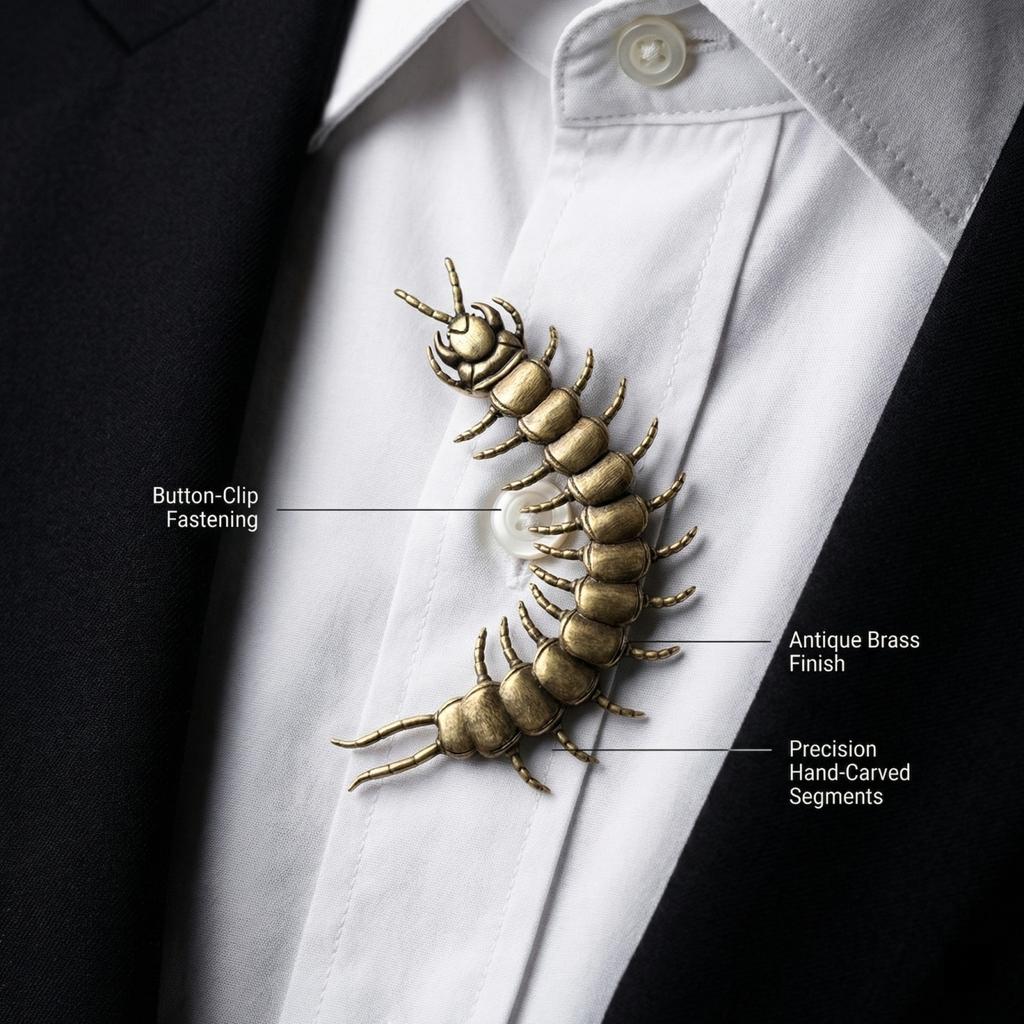 Centipede Shaped Collar Pin Brooch Metal Insect Design Lapel Pin Accessory for Shirt Jacket Suit Decoration