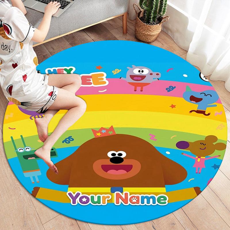 Hey Duggee Custom Name Round Area Rug,Carpet Rug for Living Room Bedroom Sofa Playroom Decor,Non-slip Floor Mat