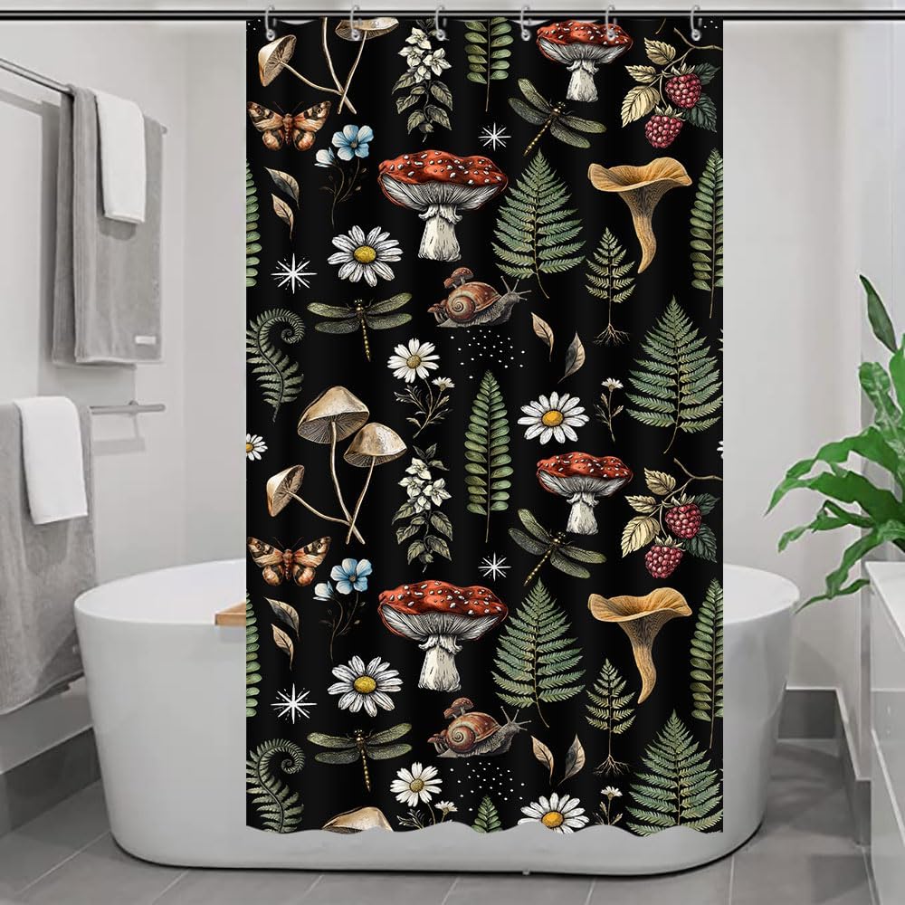 Vintage Boho Floral Shower Curtain, Cute Retro Bohemian Flower Botanical Aesthetic Decorative Shower Curtain Set with Hooks
