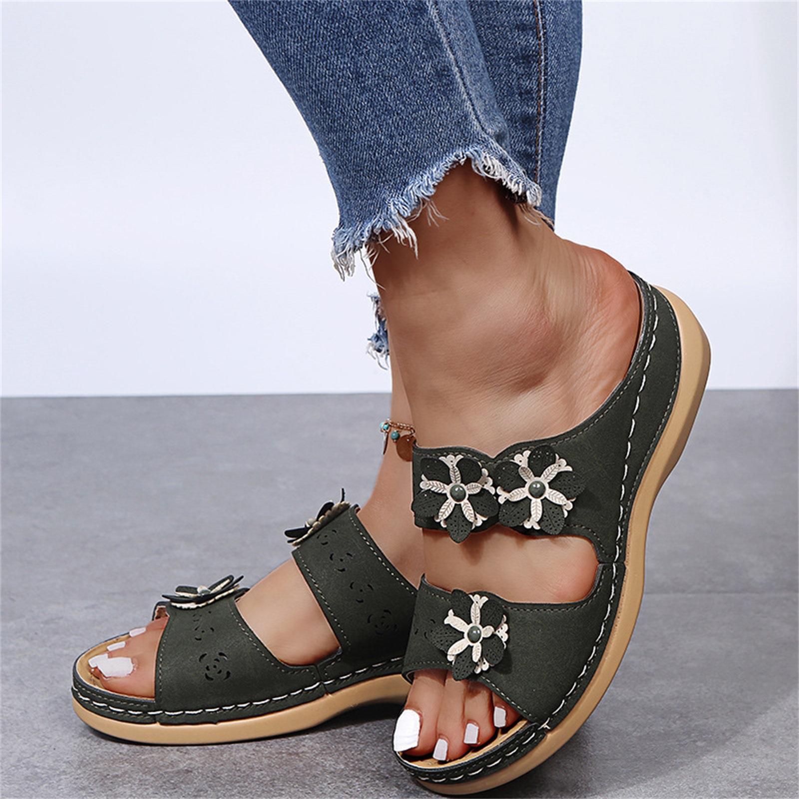 Women s Fashion Plus-Size Round-Toe Sandals With Floral Decoration 35