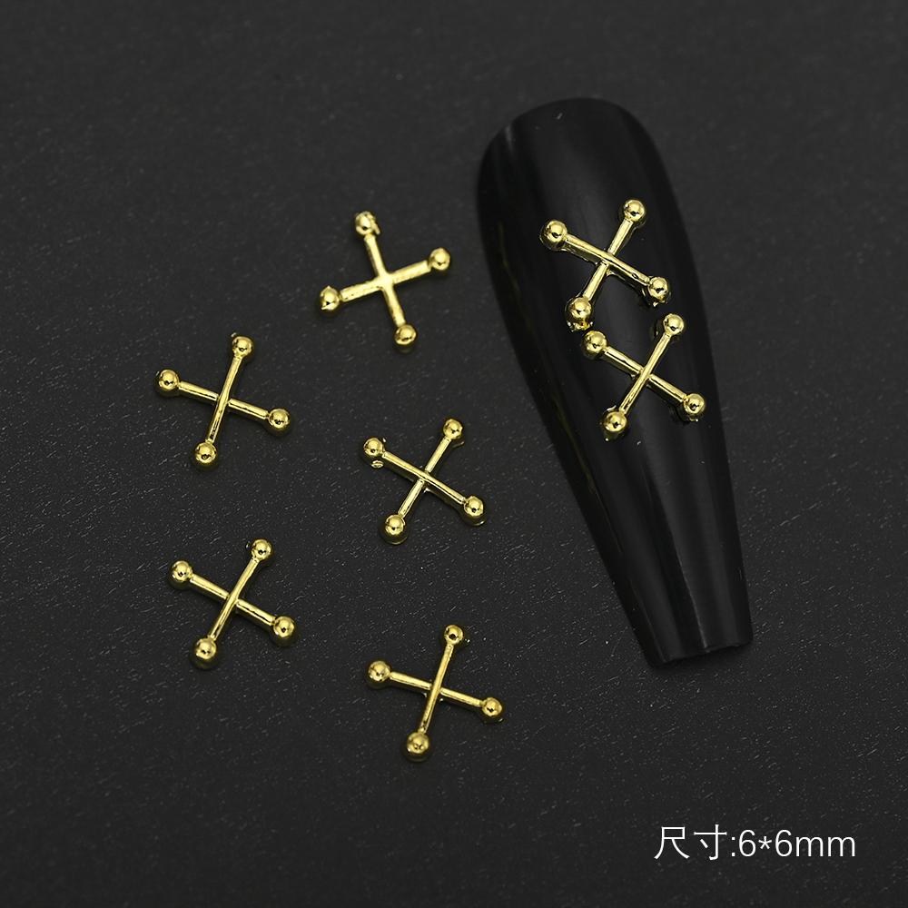 100/20/10 szt. Złote/Srebrne Metalowe Krzyżyki Ze Stopu Ozdoby do Paznokci 3D Punkowy Styl Krzyż Kształt X DIY Dekoracja Paznokci Akcesoria do Paznokci
