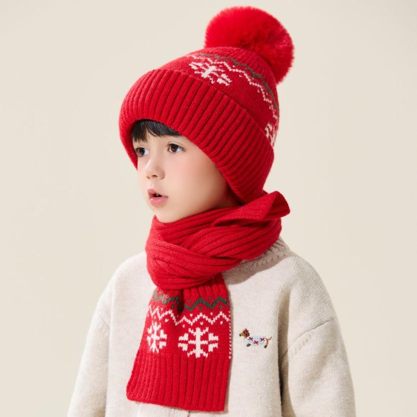 Children's Hat Scarf Set Autumn and Winter Boys Knitted Hat Girls Warm Ear Protector Baby Windproof Hat