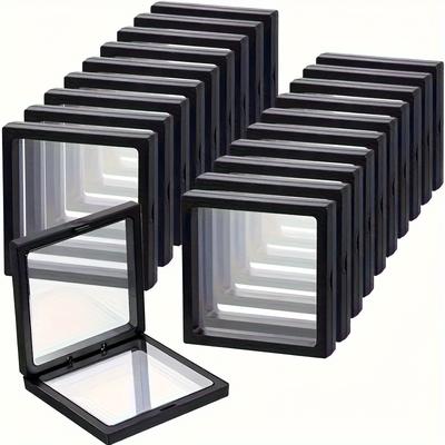 20 Pack 3D Floating Display Cases - Dustproof Acrylic Jewelry Storage Boxes with Elastic Film, Transparent Hanging Organizer - Jewelry Gift Box