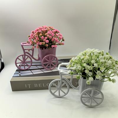 2 Peças Mini Vasos de Bicicleta Decorativos, Folhagem Artificial para Mesa e Quarto, Adorno Fofo para Casa/Escritório.