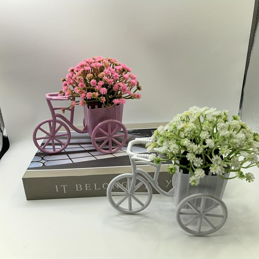 2pcs Mini Bike Pot Decor, Artificial Greenery for Desktop & Room, Cute Home/Office Ornament.