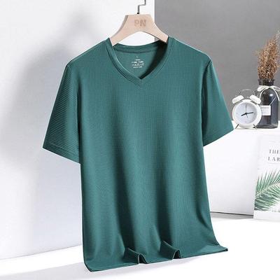 Herren Sommer T-Shirt mit V-Kragen, Kurzarm, Schnelltrocknen, Atmungsaktiv, Übergröße, Einfarbig, Lässiges Und Bequemes T-Shirt