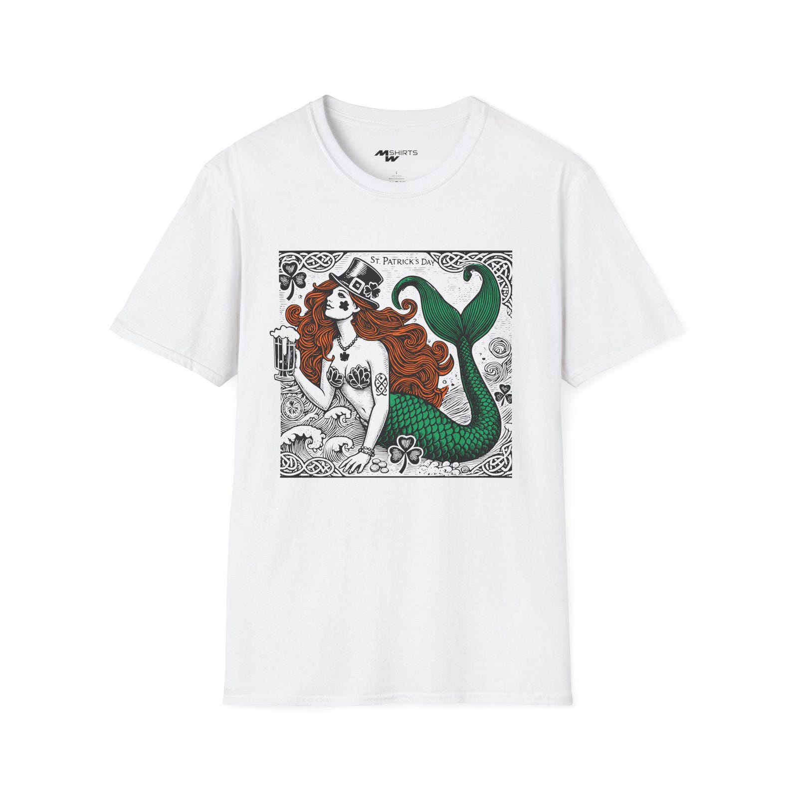 St. Patrick s Day Mermaid T-Shirt: Engraved Beer Design M