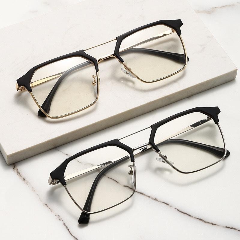 New Fashion Unisex Square Plain Glasses for Men Women Metal Frame Glasses Double beams Eyeglasses Gentle Black Ordinary Glasses