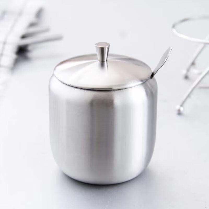 304 Stainless Steel Round Seasoning Jar with Spoon Lid