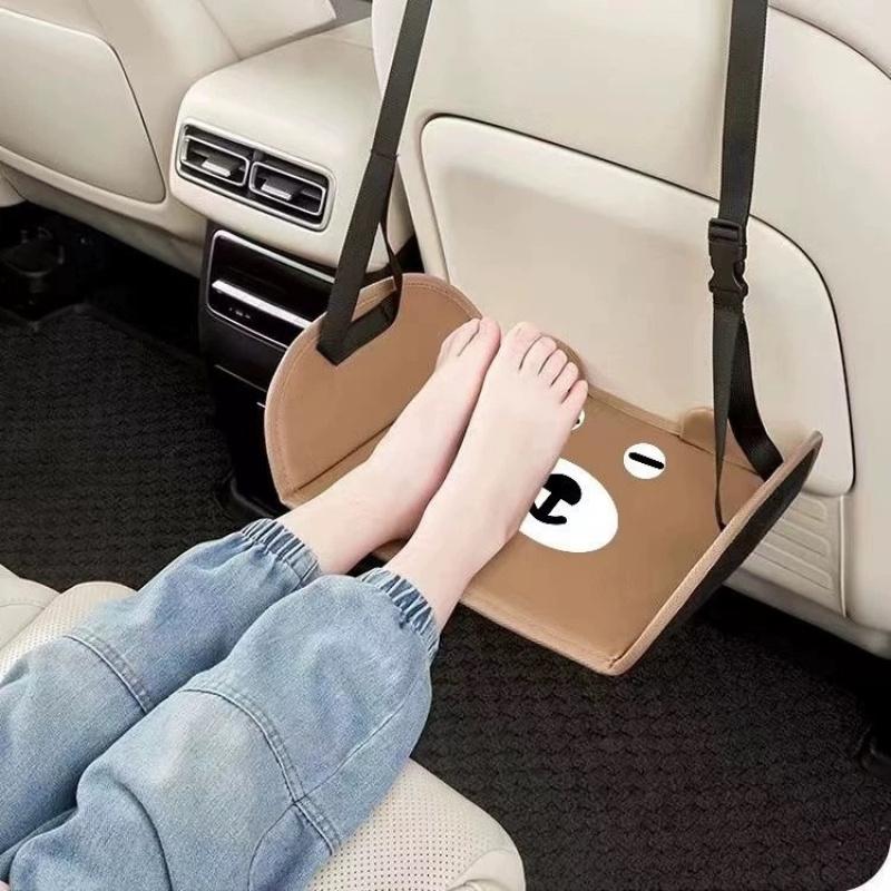 Portable Car Seat Footrest, Cartoon Bear Shape | Adjustable Foot Mat, Faux Leather, Coffee Color, Enhances Comfort and Style, Fits Most Vehicles