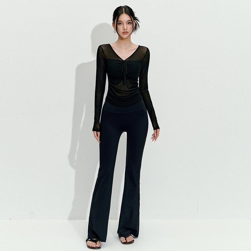 Sexy Mesh High-end Yoga Clothes Long-sleeved Integrated Chest Pad Fitness Professional Training Pilates Sports Top