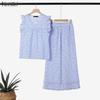 Women Sleeveless Tank Tops and Pants Plaid Print Two Piece Suit Sets