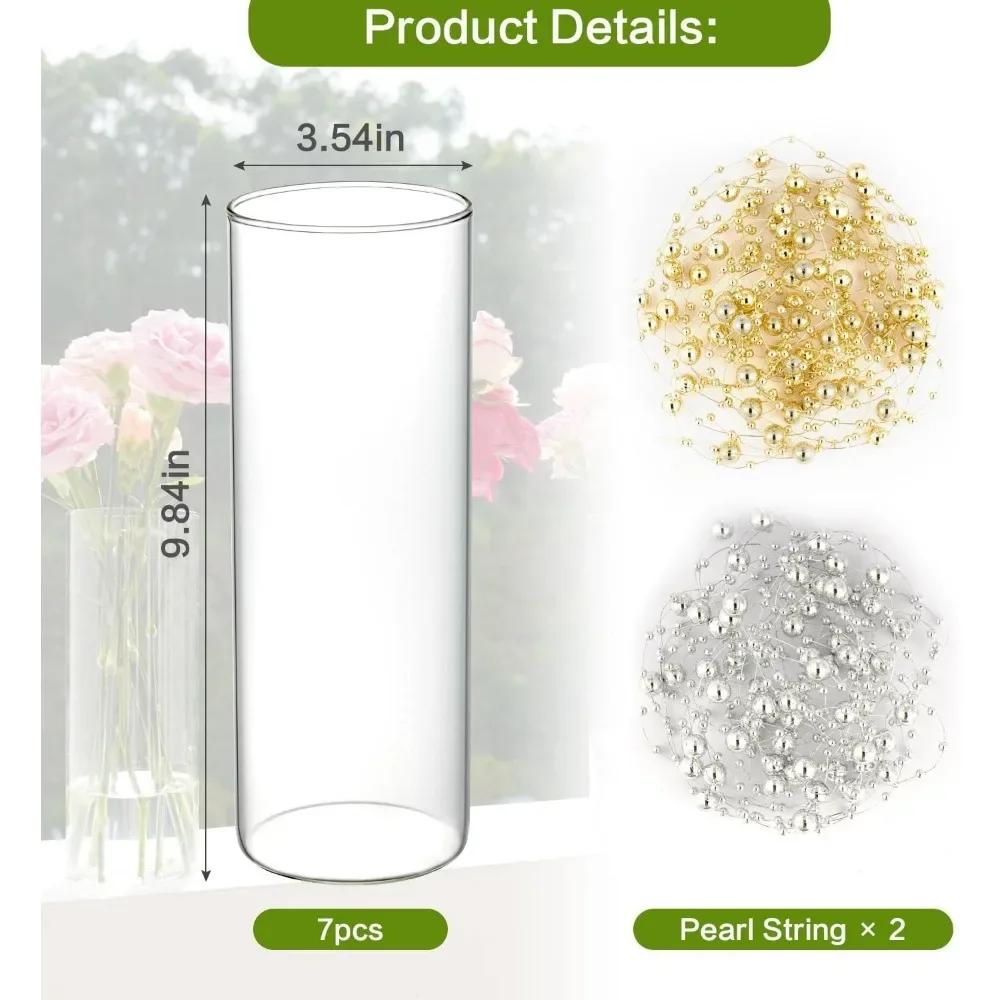7pcs Glass Cylinder Vases for Centerpieces - 10 Inch Tall Glass Vases for Flowers Home Decoration Wedding Table Decoration Vase