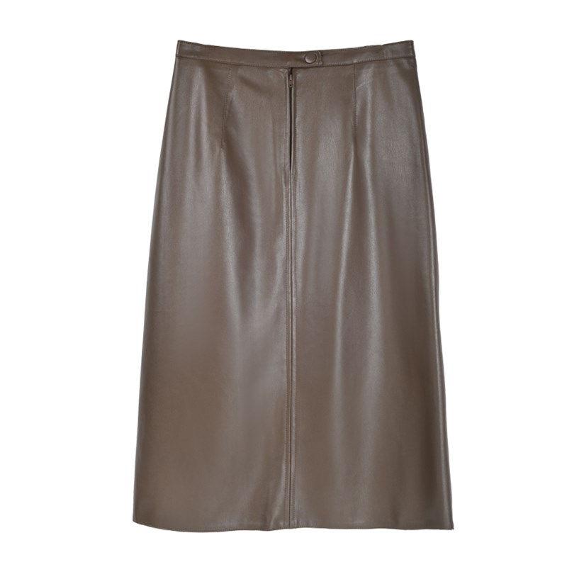 Mid-length Leather Skirt Half Skirt Women's Retro High-waisted Slit A-line Bag Hip Skirt