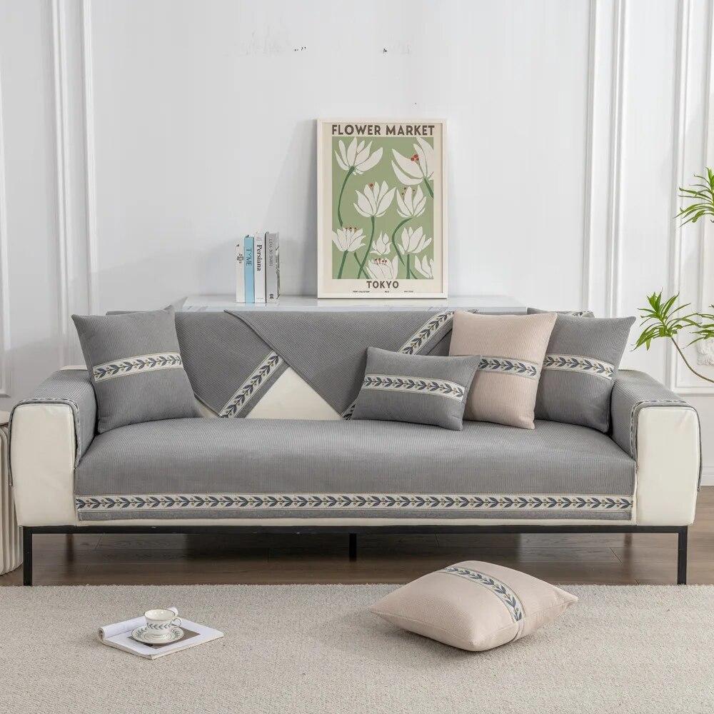 

Чехлы для диванов с цветочной каймой, Роскошные однотонные синельные противоскользящие подушки для диванов для гостиной, универсальное кресло, чехол, полотенце 70x70cm 1pcs